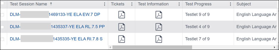 Screenshot of the Test Management Screen showing the Test Progress column