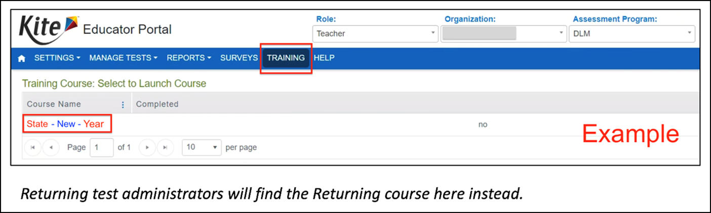 "Example of the Educator Portal training page"